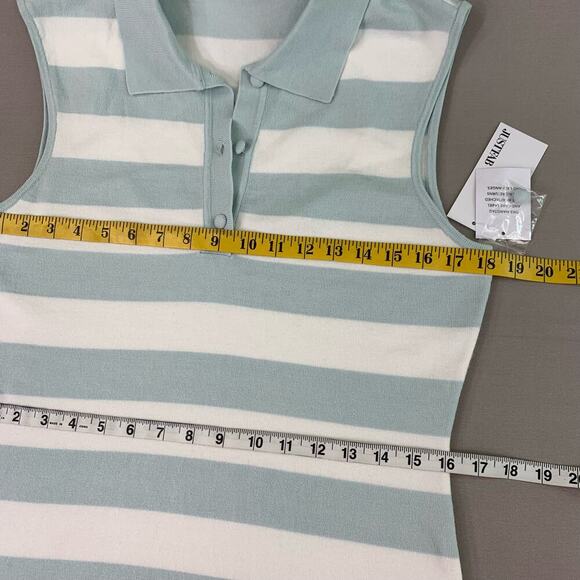 JUST FAB New Striped Sleeveless Knit T Shirt Dress Collared Size M Green White - Picture 10 of 12